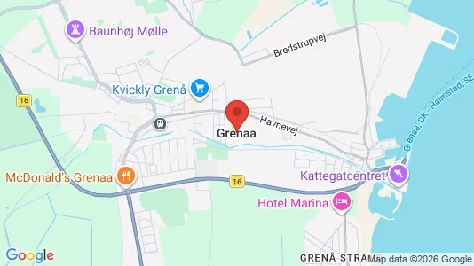 Butikslokaler til salg i Grenaa - kort over placeringen