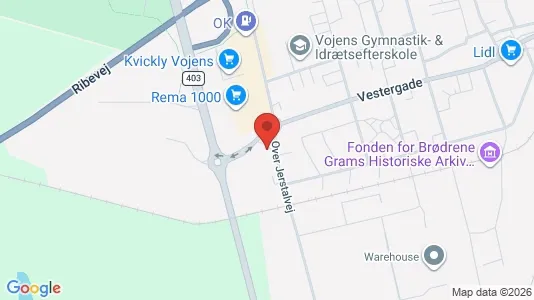 Erhvervsgrunde til salg i Vojens - kort over placeringen